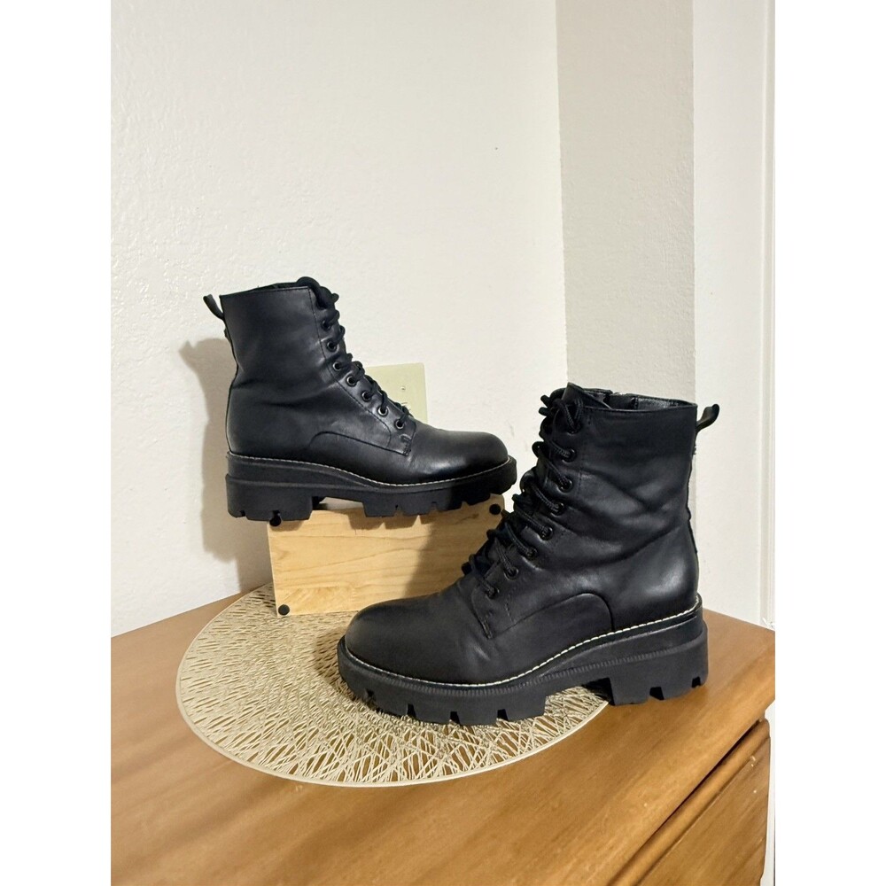 ⁠Sam Edelman Garret Black Leather Lug Sole Combat Boots Women Sz 7.5 Waterproof - Picture 2 of 9